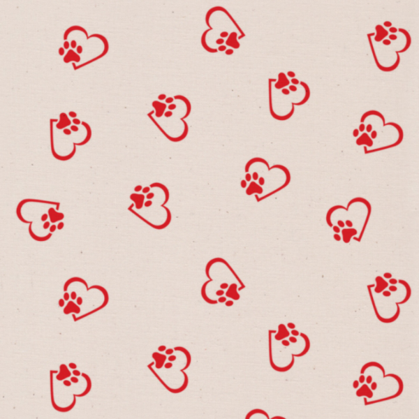 Natural cream with red pawprint & hearts dog bandana