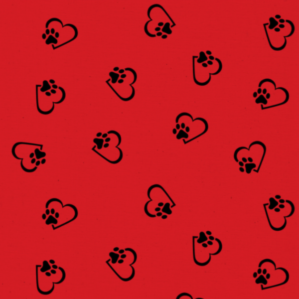Red with black pawprint & hearts dog bandana