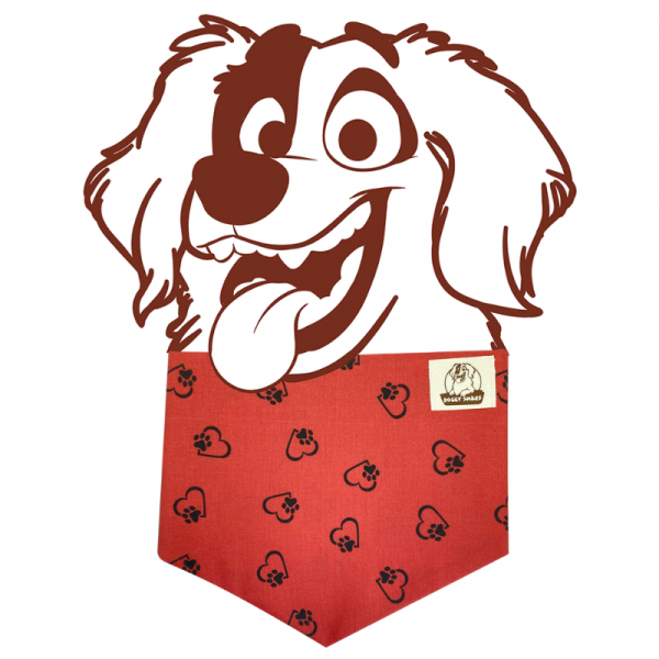 Red with black pawprint & hearts dog bandana