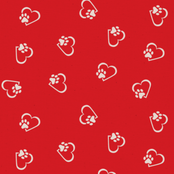 Red with white pawprint & hearts dog bandana