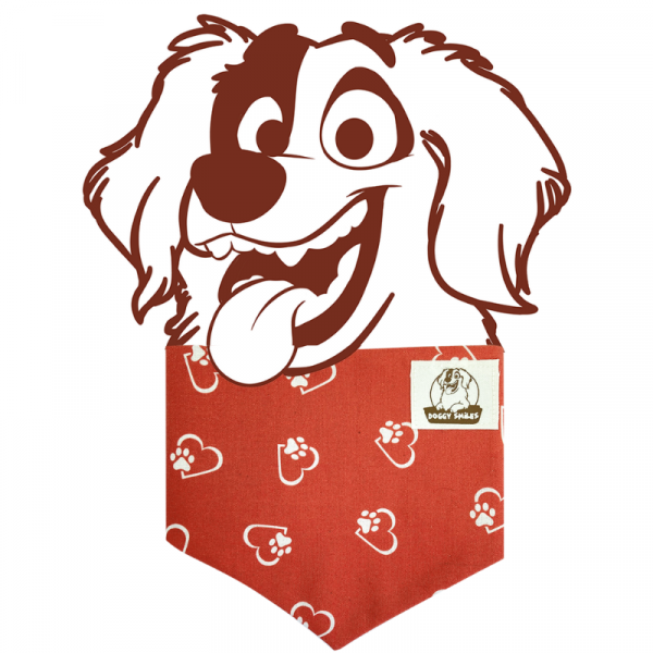 Red with white pawprint & hearts dog bandana