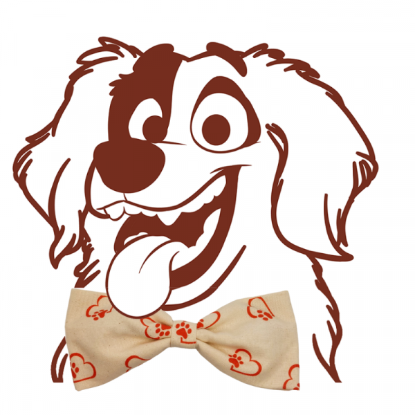 Natural cream with red pawprint & hearts dog bow tie