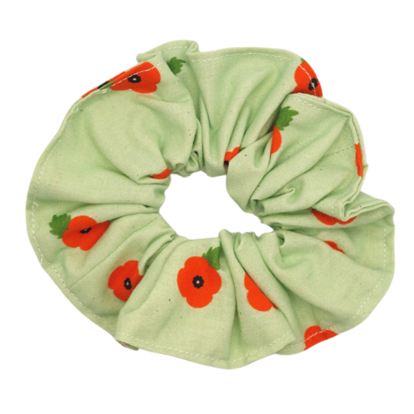 Poppy flower hair scrunchie
