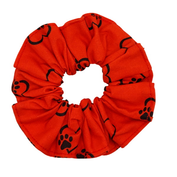 Red with black pawprint & hearts hair scrunchie
