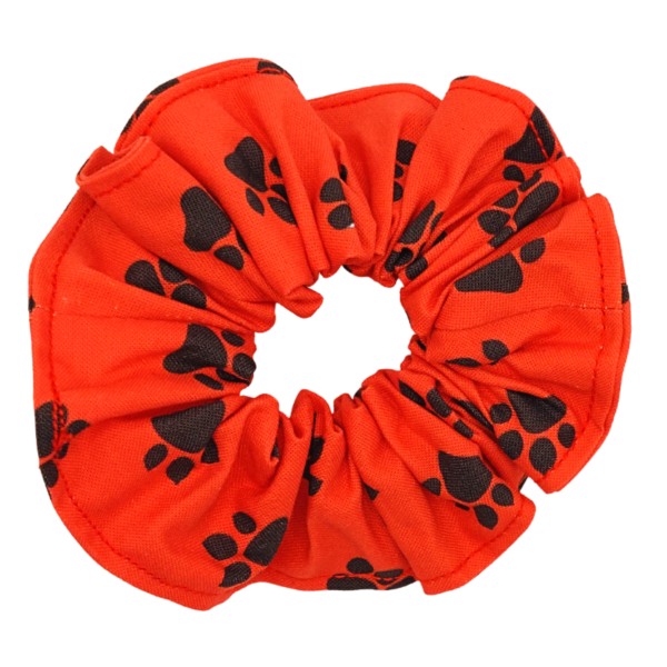 Red with black pawprints hair scrunchie