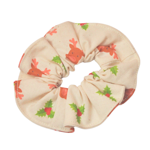Reindeer & holly hair scrunchie